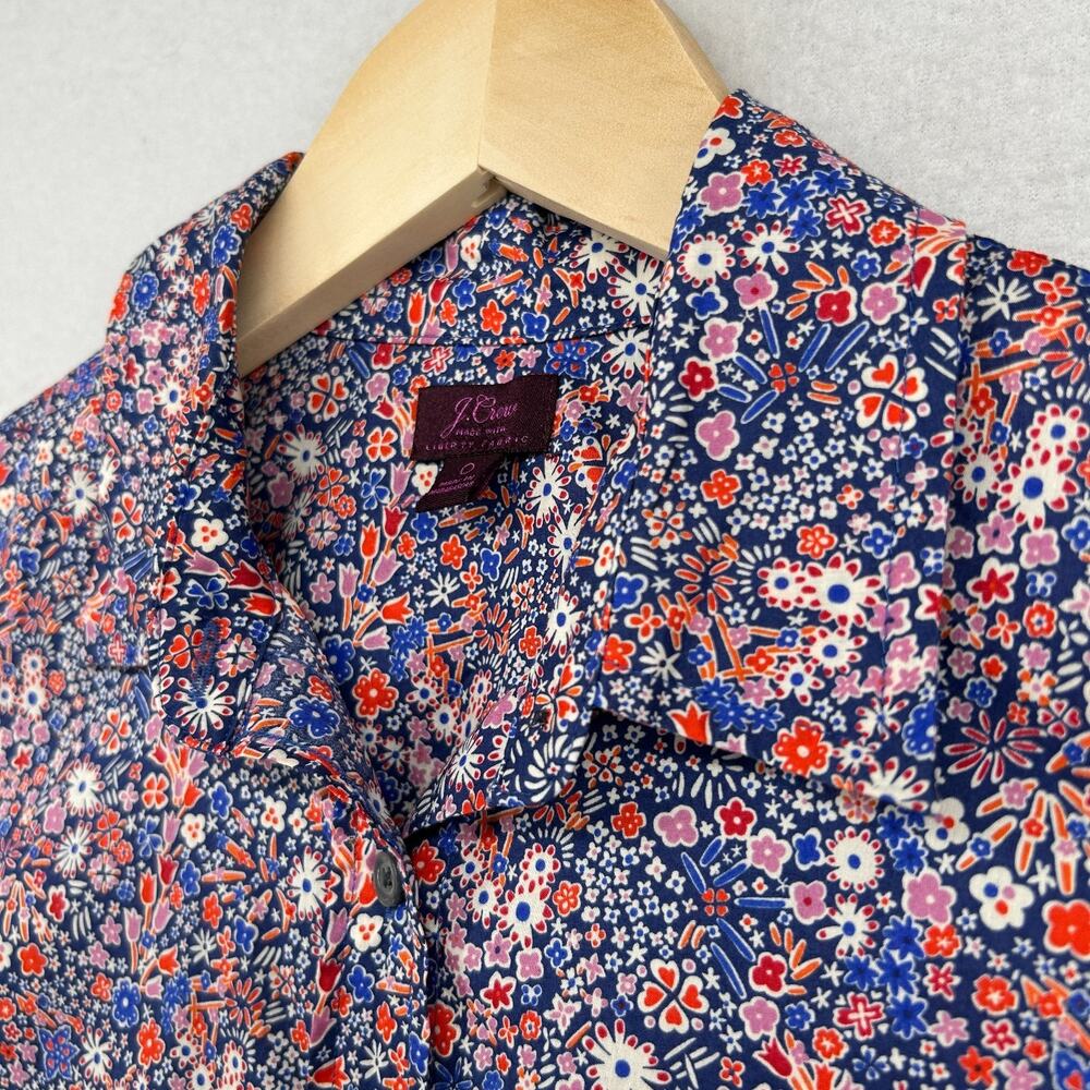 J.CREW Top 0 LIBERTY Floral Shirt Blouse Button Up Long Sleeve Cotton Blue